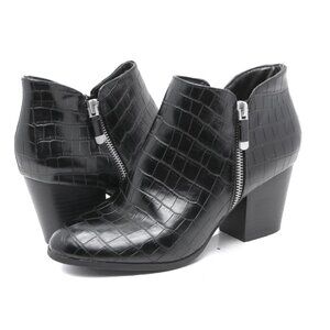 Style & Co. Faux Patent Booties Masrinaa Ankle Boots Black Reptile Block Heel